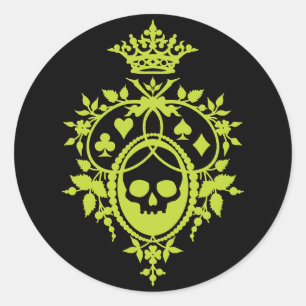 Green Crest with Skull and Cardsuits Stickers