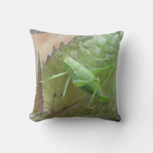 Green Cricket on a Leaf Pillow