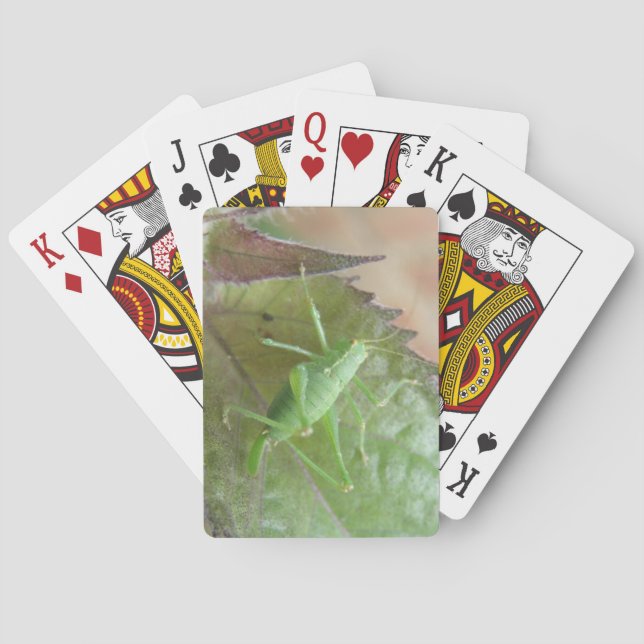 Green Cricket on a Leaf Playing Cards (Back)
