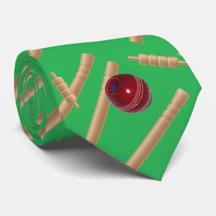 Green Cricketball And Stumps Design, Tie
