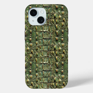 Green Crocodile Leather Pattern iPhone 15 Case
