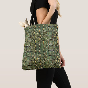 Green Crocodile Leather Pattern Tote Bag