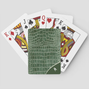 Green Crocodile Pattern Monogram Playing Cards