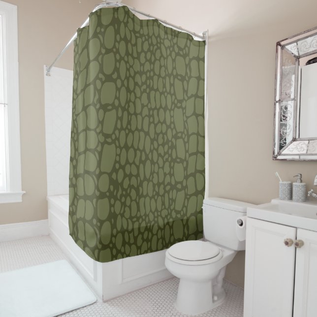 Green Crocodile Print Shower Curtain (In Situ)