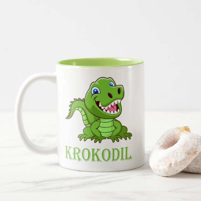 green crocodile Two-Tone coffee mug (With Donut)