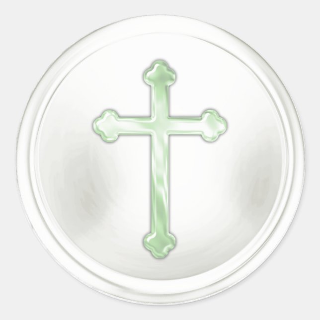 Green Cross on White Envelope Seal Sticker (Front)