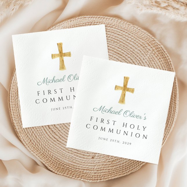 Green Cross Religious Boy First Holy Communion Napkin (Green Cross Religious Boy First Holy Communion Napkins)