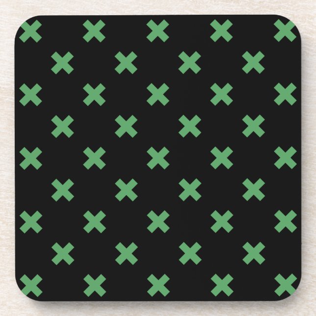 Green cross stitches on black coaster (Front)