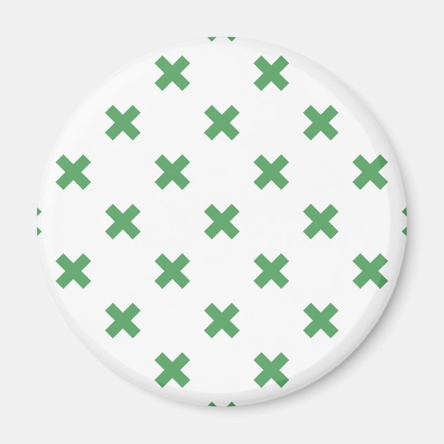 Green cross stitches on white magnet (Front)