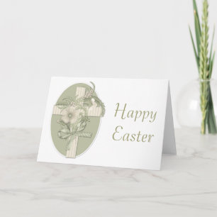Green Cross w Flowers Happy Easter Greeting Card