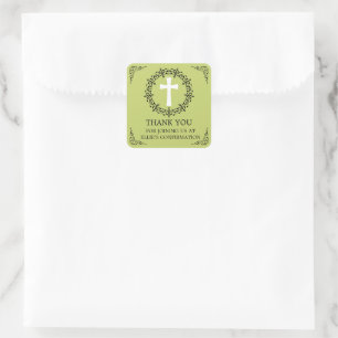 Green Cross Wreath Confirmation Square Sticker