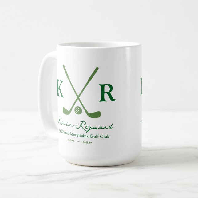 Green Crossed Clubs Mug for Elegant Golfers (Front Left)