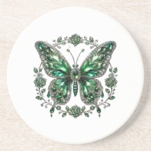 Green Crystal Butterfly Floral Frame Coaster