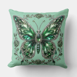 Green Crystal Butterfly Floral Frame Cushion