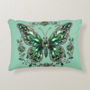 Green Crystal Butterfly Floral Frame Decorative Cushion