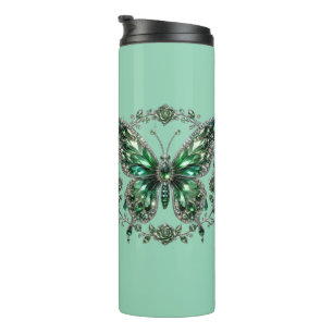 Green Crystal Butterfly Floral Frame Thermal Tumbler