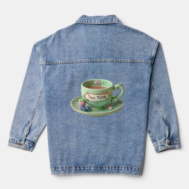 Green Cup, Raspberry, and Blueberry Denim Jacket (Back)