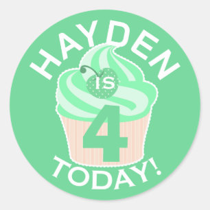 Green Cupcake Custom Fourth or Any Age Birthday Classic Round Sticker
