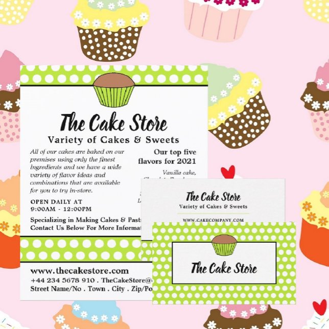 Green Cupcake & Polka Dot, Cake Store Advertising Flyer (Creator Uploaded)