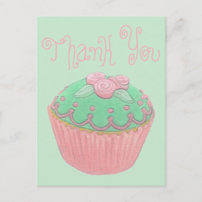 Green Cupcake Thank You Postcard (Front)