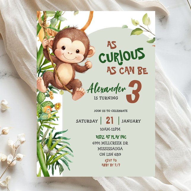 Green Curious Monkey Savannah Theme Birthday Invitation (Creator Uploaded)