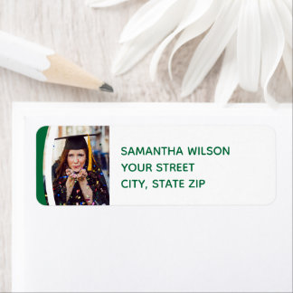 Green Curved Frame Photo Graduation Label Return Address Label