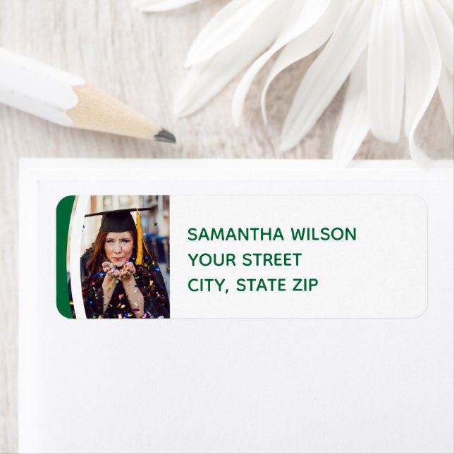 Green Curved Frame Photo Graduation Label Return Address Label (Insitu)