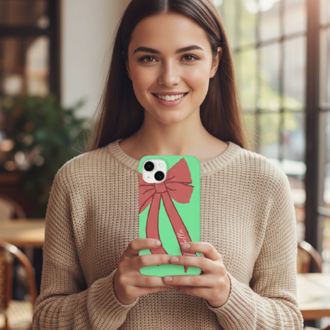 Green Custody with Red Wine Bow and Personalized  Case-Mate iPhone Case (Creator Uploaded)