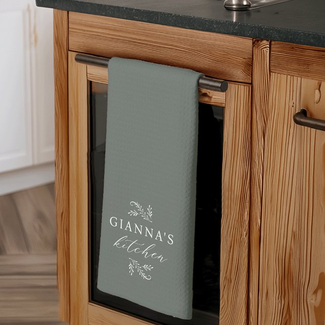 Green | Custom Botanical Your Name's Kitchen Tea Towel (Creator Uploaded)