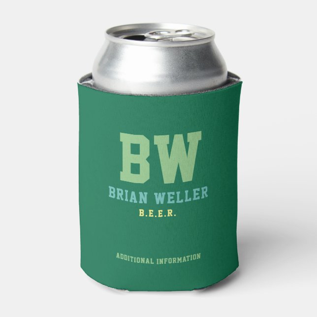 green custom colour monogrammed can cooler (Can Front)