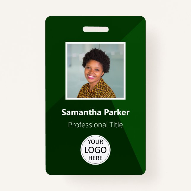 Green Custom Employee - Photo ID, Logo, Bar Code ID Badge (Front)