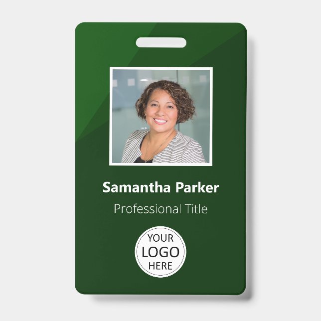 Green Custom Employee - Photo ID, Logo, Bar Code ID Badge (Front)