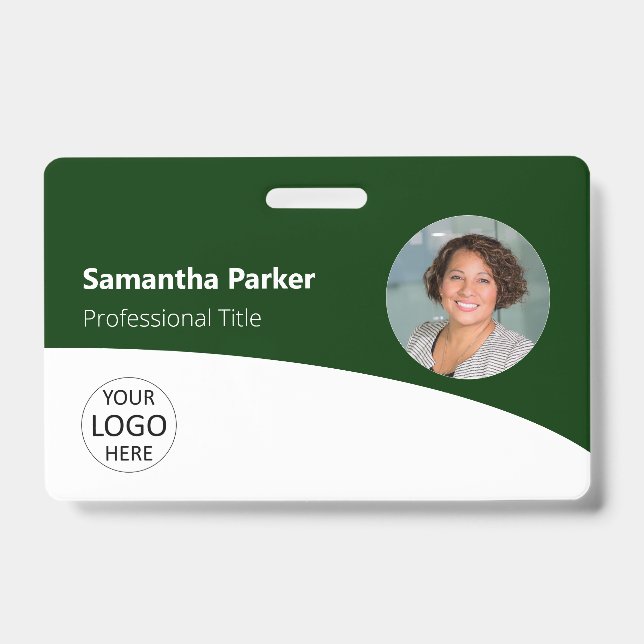 Green Custom Employee Photo, Logo, Barcode Badge ID Badge (Front)