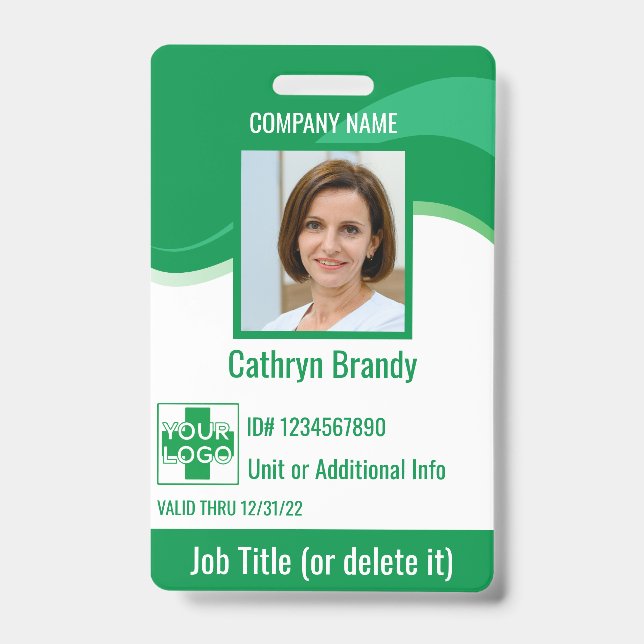 Green custom Employee Security Id, logo, Bar Code ID Badge (Front)