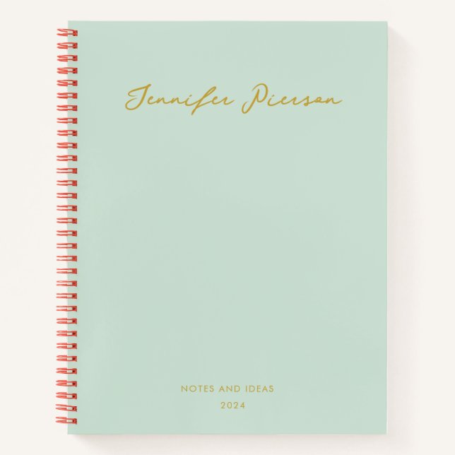 Green Custom Gold  Handwritting Name  Notebook (Front)