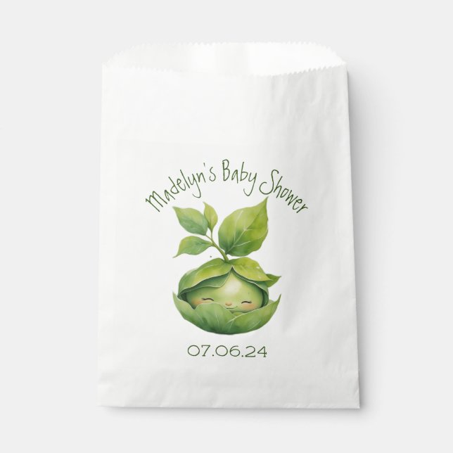 Green Custom Illustrated Nature Baby Shower Favour Bag (Front)