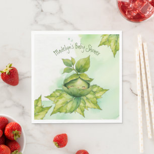 Green Custom Illustrated Nature Baby Shower  Napkin