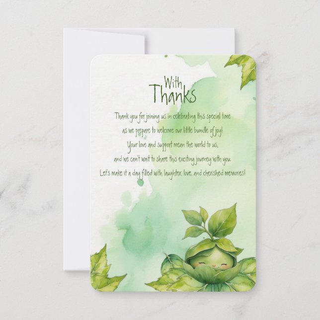 Green Custom Illustrated Nature Baby Shower Thank You Card (Front)