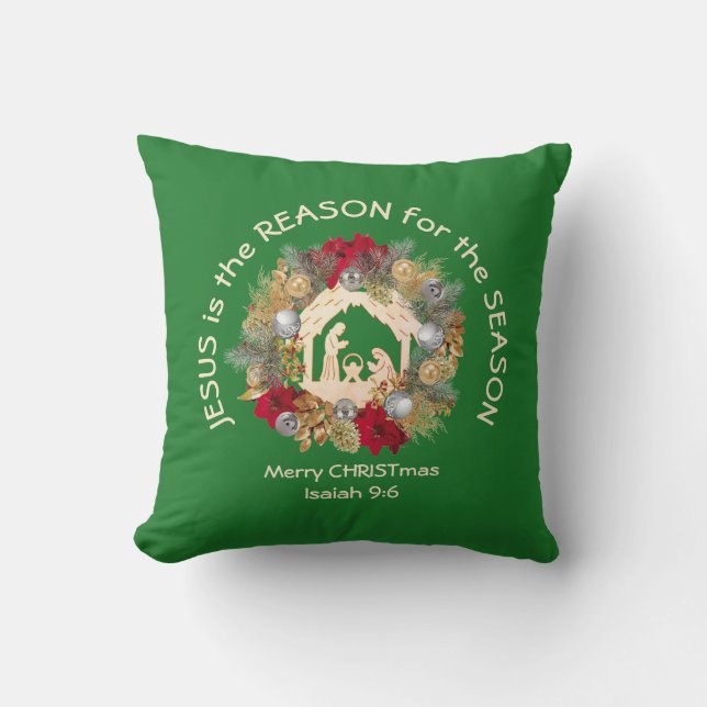 Green Custom JESUS IS THE REASON Cushion (Front)