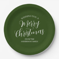 Green Custom Merry Christmas Paper Plates