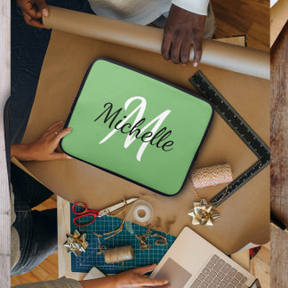 Green Custom Monogram Laptop Sleeve