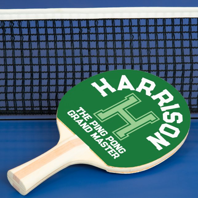 Green custom monogram name initial and team ping pong paddle (Insitu)