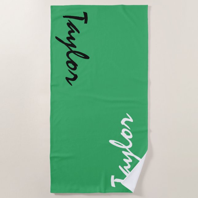 Green Custom Name Personalised Beach Towel (Front)