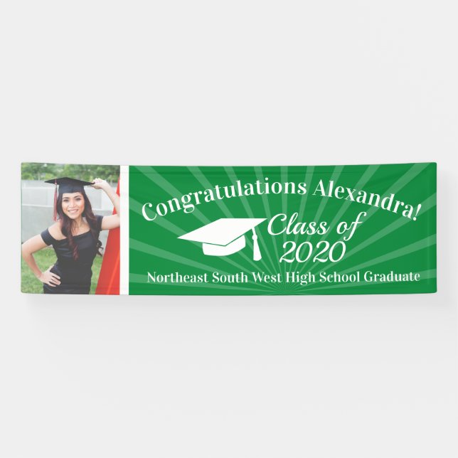 Green Custom Photo 8' Wide Graduation Banner (Horizontal)