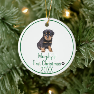 Green Custom Photo Dogs First Christmas 20XX Ceramic Ornament