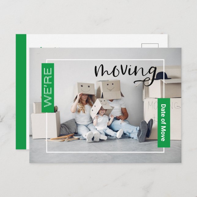 Green Custom Photo Moving Announcement Card (Front/Back)