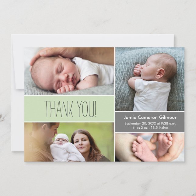 Green Custom Pictures Baby Shower Thank you Card (Front)