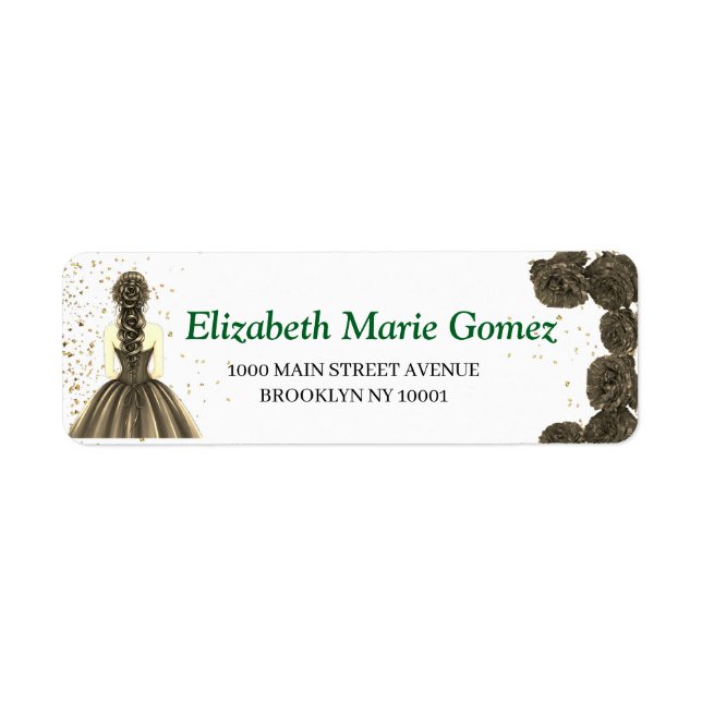 Green Custom Quinceañera Address Label Return Address Label (Front)