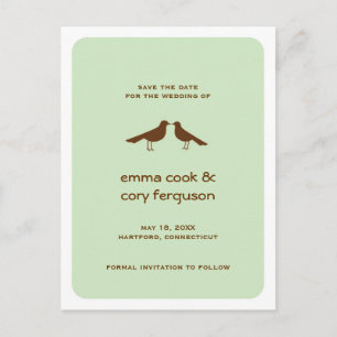 Green custom save the date love birds flat card