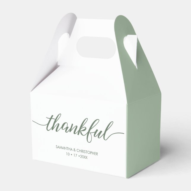 Green Custom Simple & Elegant thankful Wedding Favour Box (Front Side)